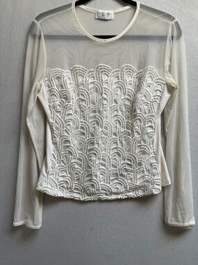 Flora Nikrooz Mesh Embroidered Long Sleeve Top L